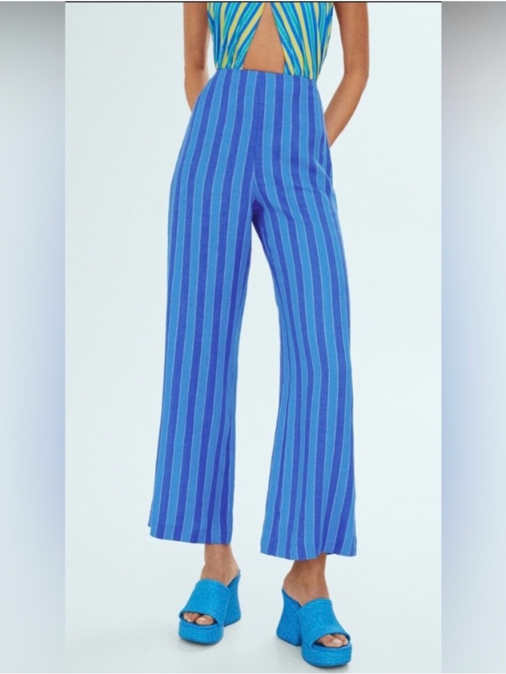 Simon Miller Blue Striped Wide-Leg Trousers